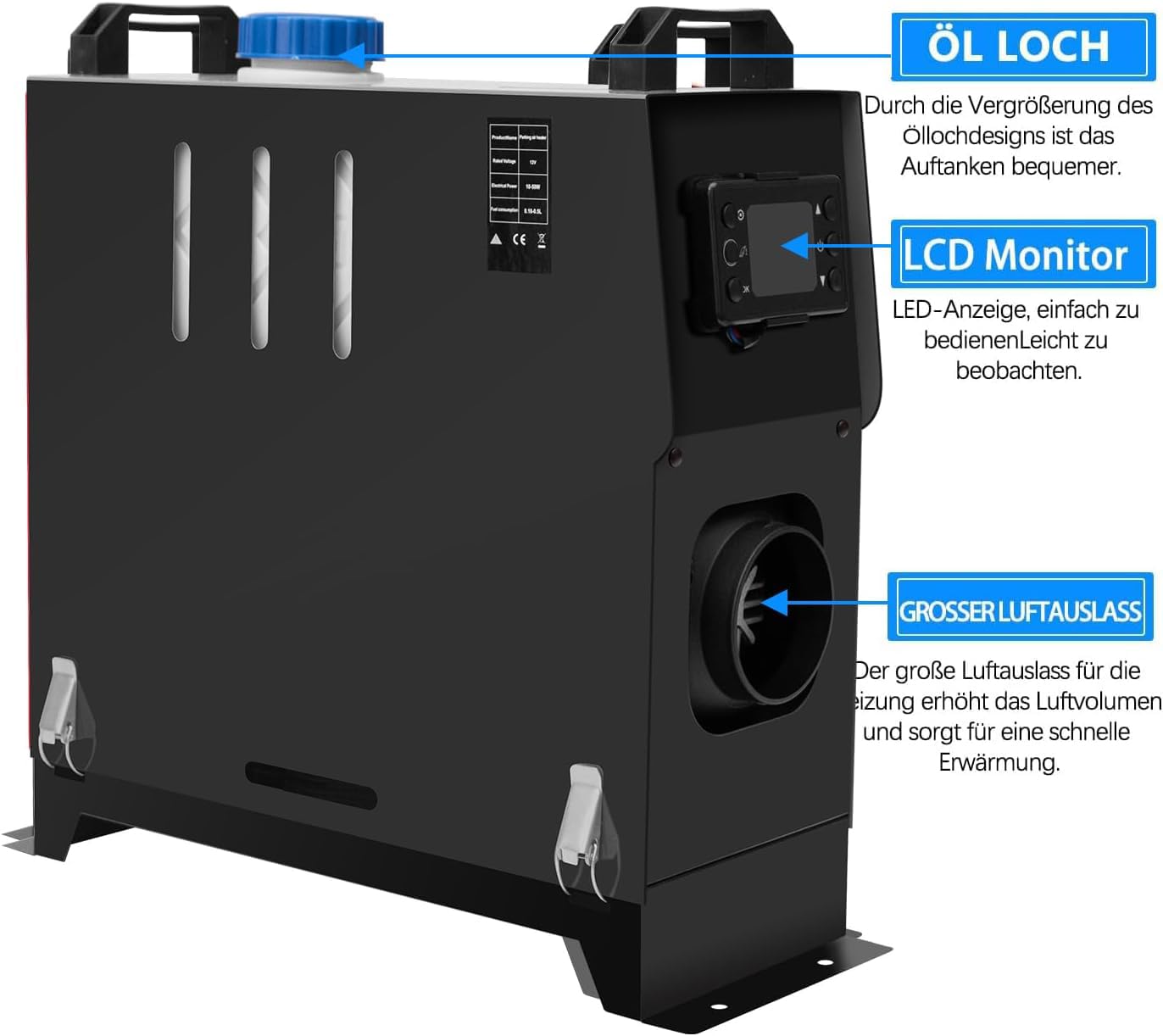8KW Diesel Lufterhitzer, 12V Standhezung Diesel, Luft Dieselheizung, Air Diesel Heizung mit Schalldämpfer&LCD Schalter, Standheizung für Auto RV Boote LKW Wohnmobil Bus (Type1 Schwarz)