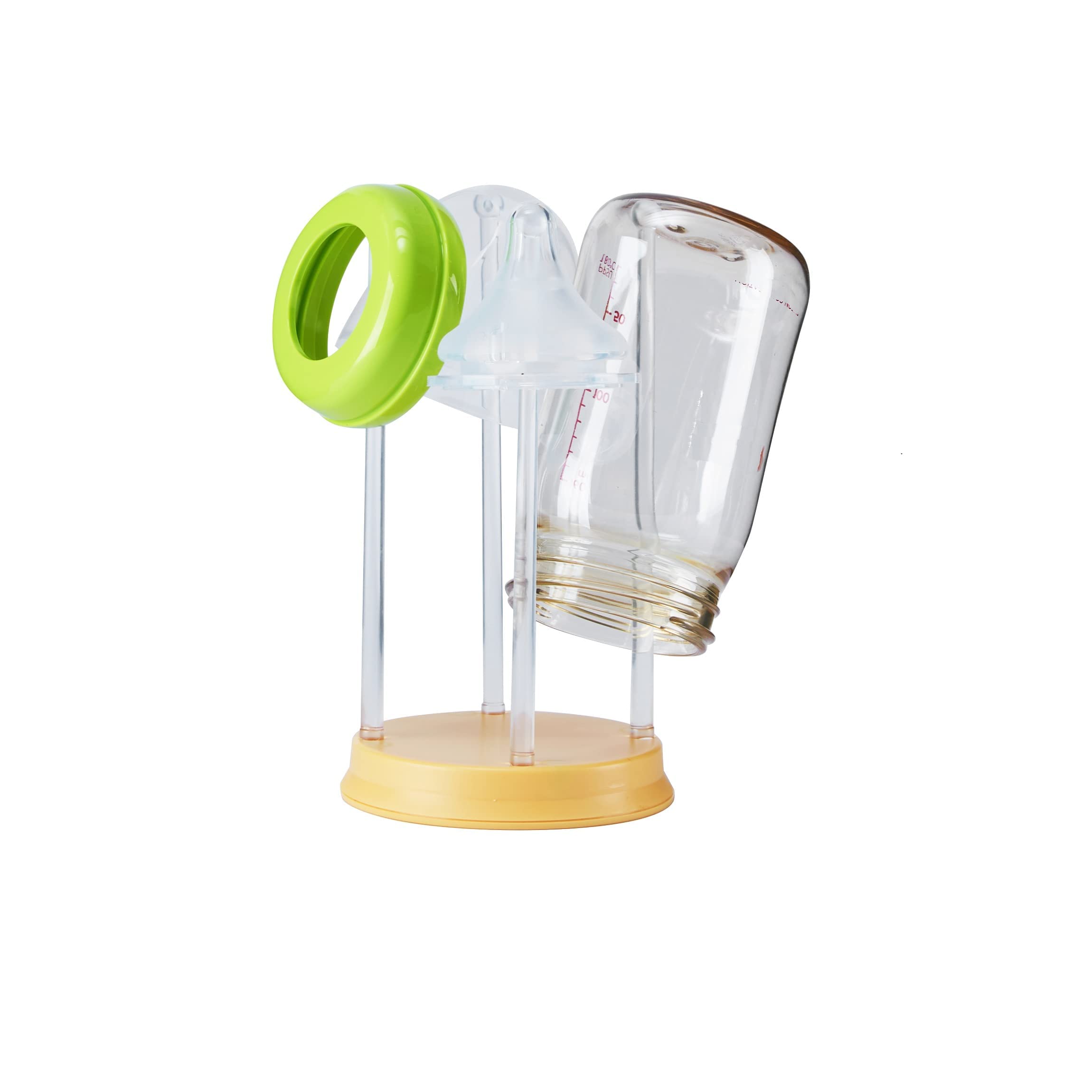 Kit di pulizia e asciugatura per bottiglie/tazze senza BPA. Regalo per neonati o nuovi genitori. Spazzola in silicone, vaschetta raccogli gocce/asciugabottiglie durante i viaggi/casa/aereo. Giallo