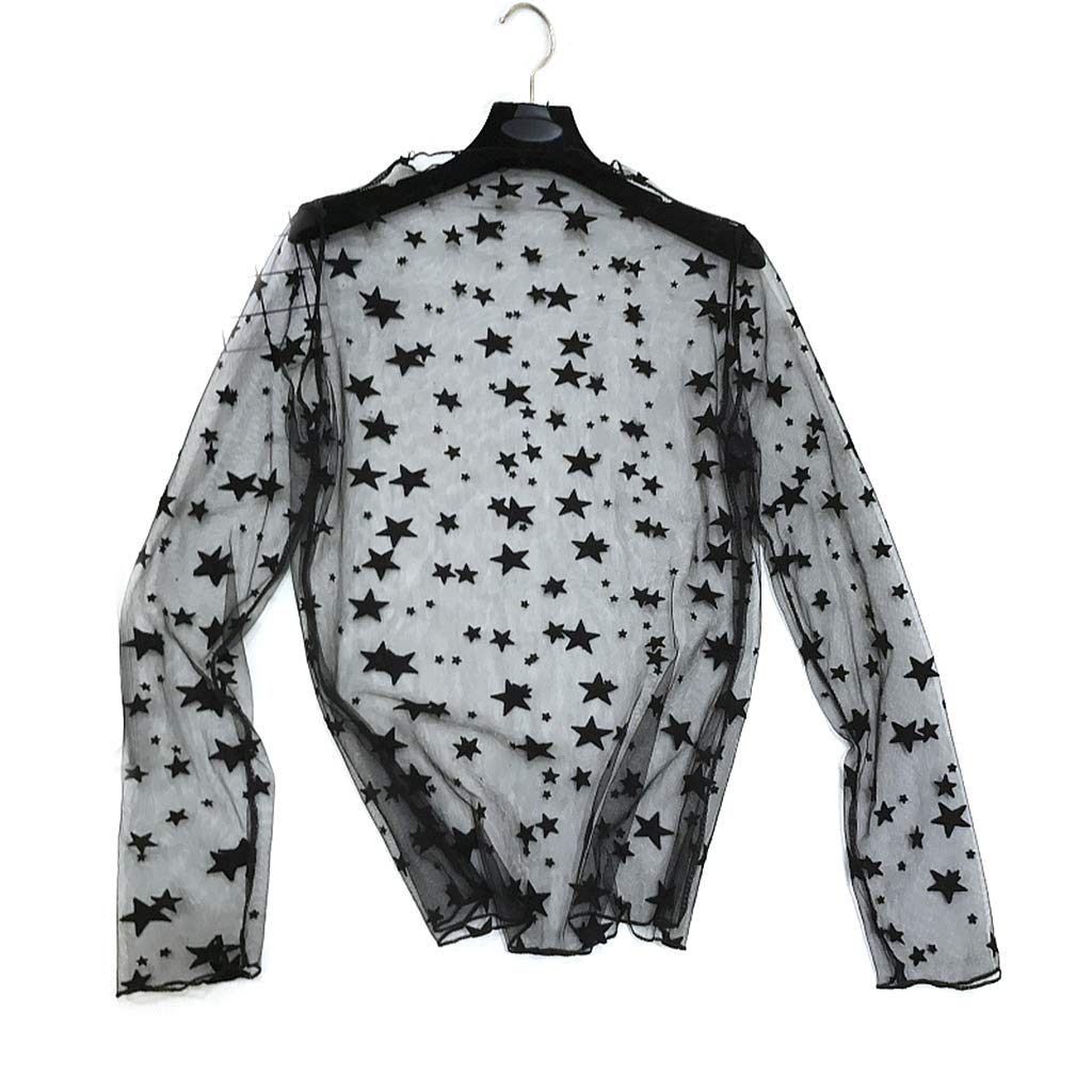 Rubsy Womens Long Flare Sleeve Sheer Mesh Blouse Hollow Out Embroidered Floral Lace Shirt Swimsuit Cover Up Neck Solid Color Basic Pullover Tops