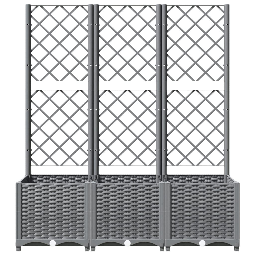 Myheimly Pflanzkübel mit Rankgitter Blumenkübel Pflanzkasten Blumentopf Blumenkasten Rankhilfe Spalier Gartenspalier,PP Pflanzkübel Hellgrau,120 x 40 x 136 cm