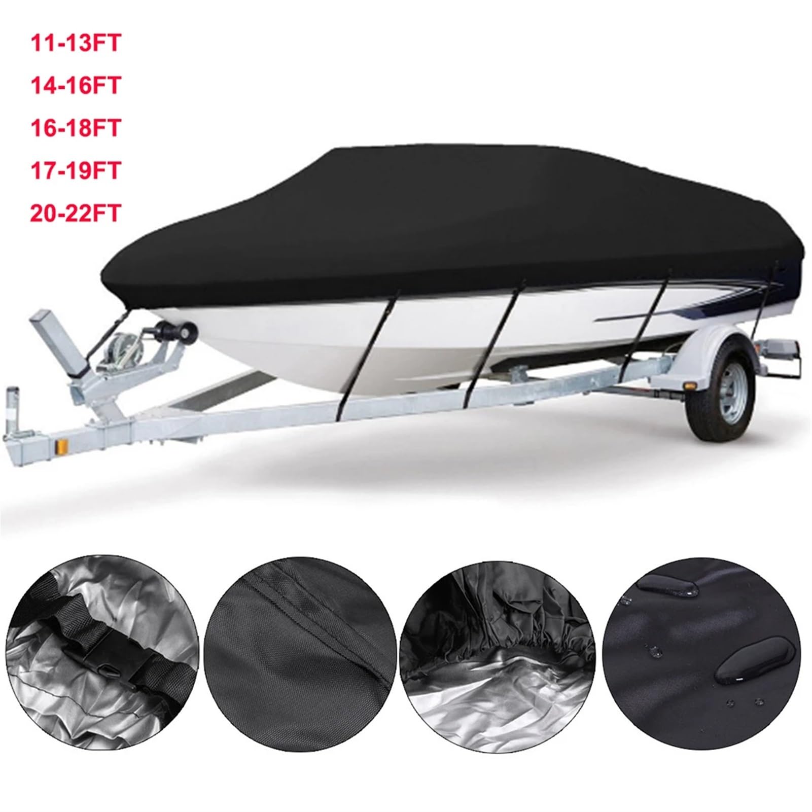 Telo Copri Barca Copertura for barca 210D 11-22 piedi Tessuto trasportabile Yacht Marine V-shape Tela for barche Copertura for barca da pesca impermeabile anti-UV Tenda Telo Copertura(17-19FT 600x300C