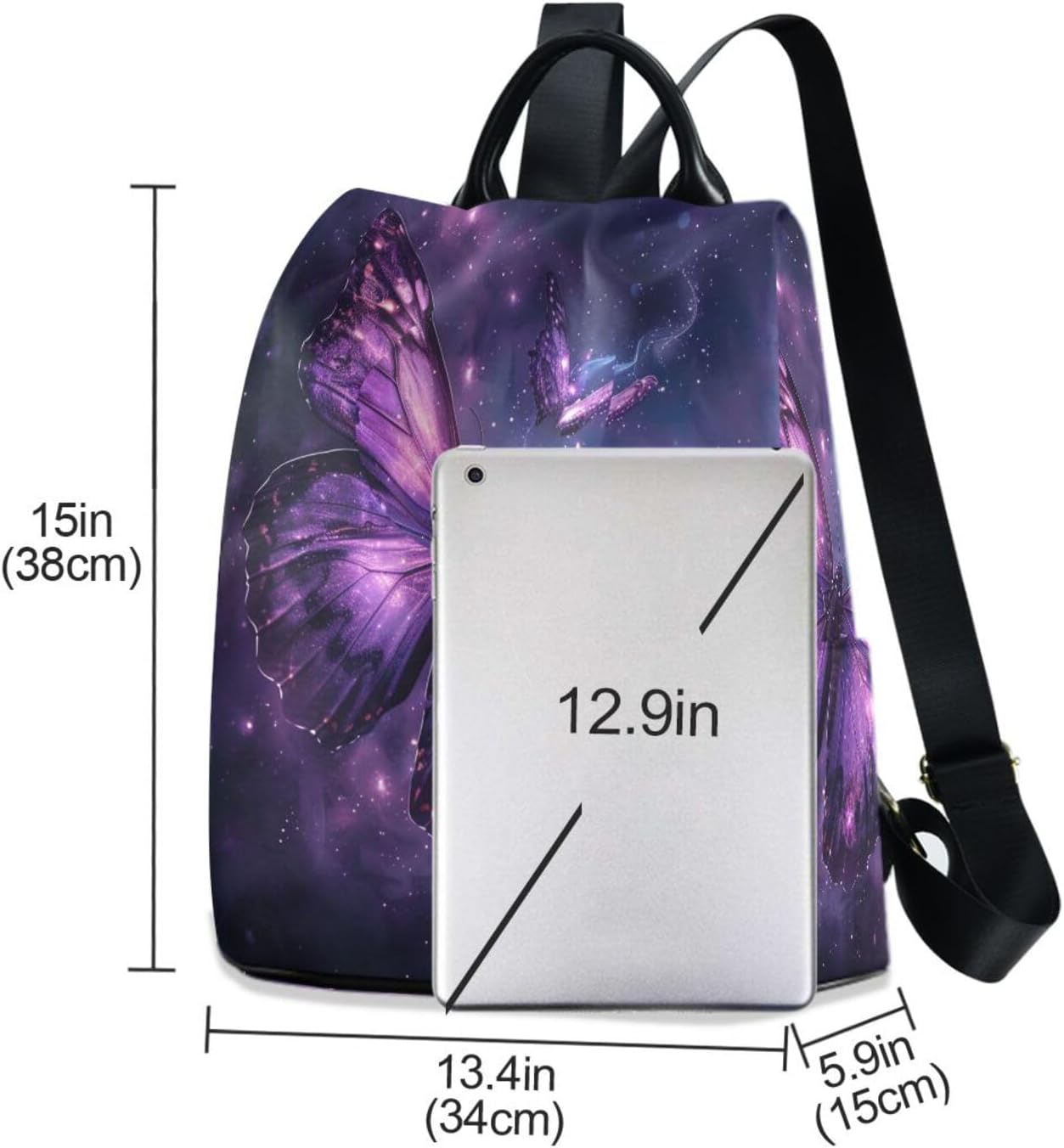 Anti Theft Backpack Butterflies Purple Galaxy Women Large Fashion Travel Shoulder Bag Purse Rucksack Lightweight - Image 3