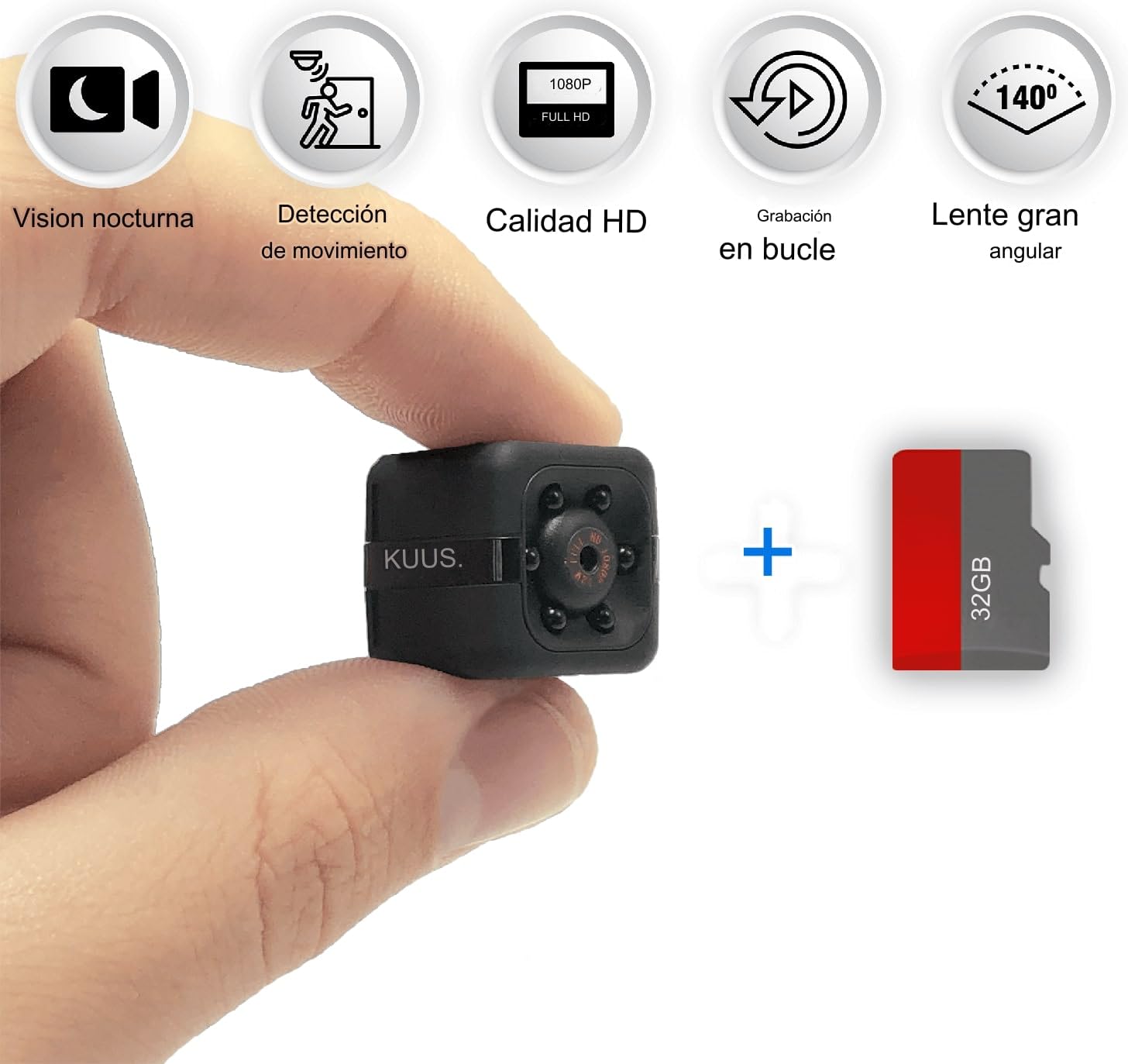 KUUS C1 Mini Cámara Espía Más Pequeña Europa 2,3cm Cámara Oculta Sin WiFi Full HD 1080P, Micro Cámara Espia Camuflada, Vigilancia Sin Cables, SD 32 GB, Night Vision Class 10 U3 ISO 10000+ Vendidos