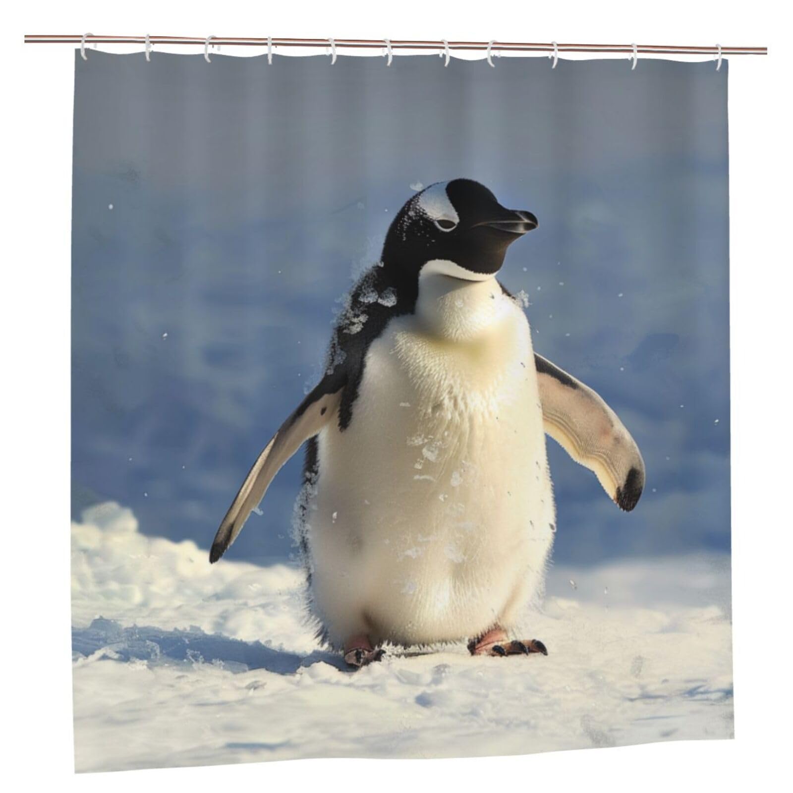 BWWHCCTI Cute Penguin Printed Shower Curtain With 12 Plastic Hooks Opaque Quick Drying Waterproof Shower Curtains Sets For Bathroom 183x183 CM