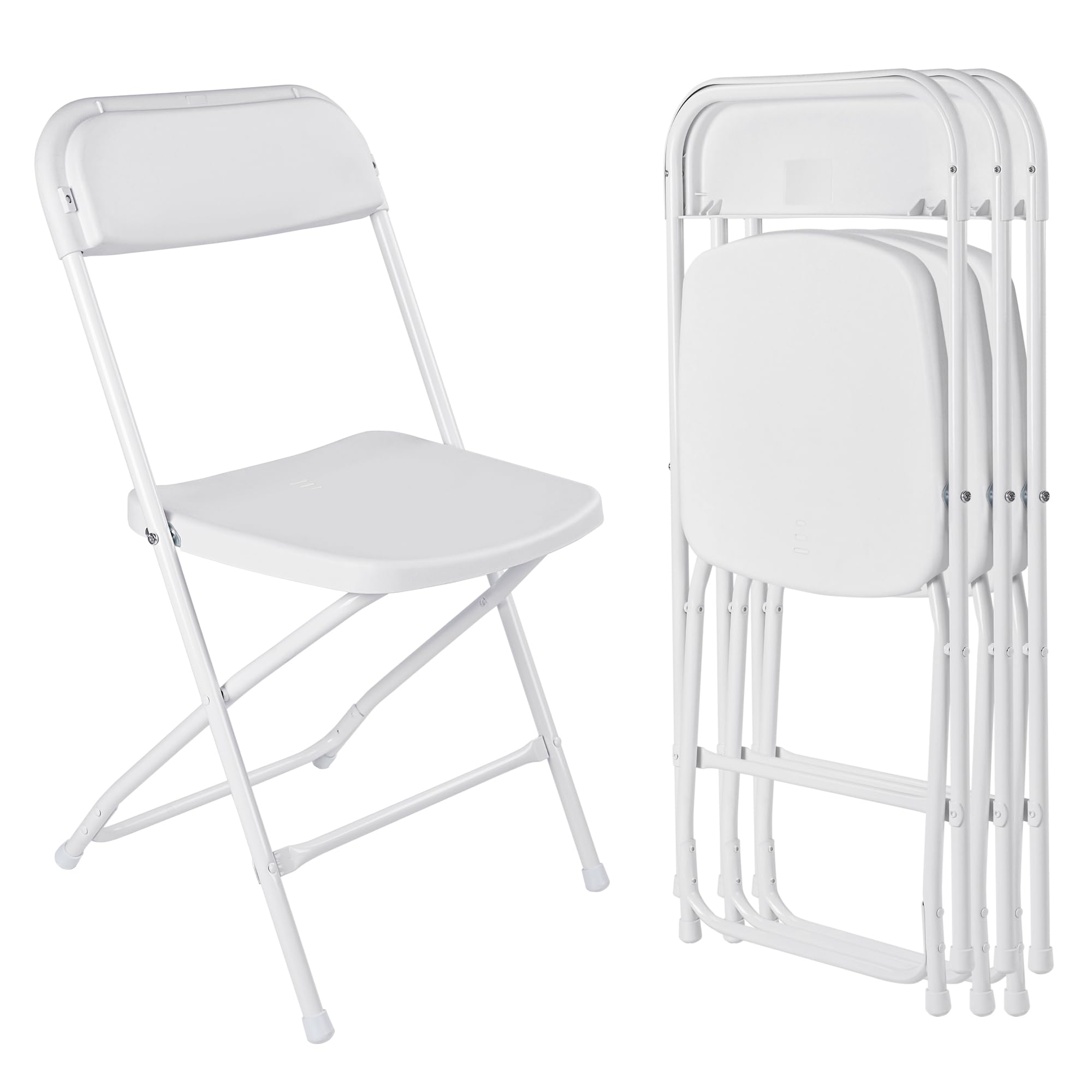 Pack 4 Sillas Plegables Blancas Apilables Resistentes Para Interior Exterior | Asiento Ergonómico Plástico Reforzado Estructura Acero Antideslizante | Uso Oficina Comedor Eventos Camping | Hasta 120kg