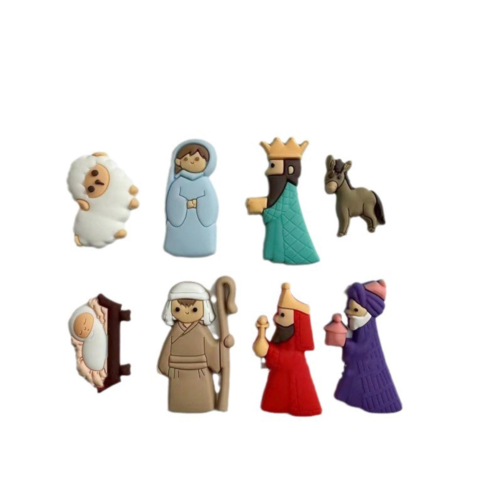 9 sztuk/zestaw łatek do szopki bożonarodzeniowej z miniaturowymi figurkami z PVC, rysowane ozdoby płaskie do świątecznych prac ręcznych, dekoracje, twórcze zawieszki na święta, amulety