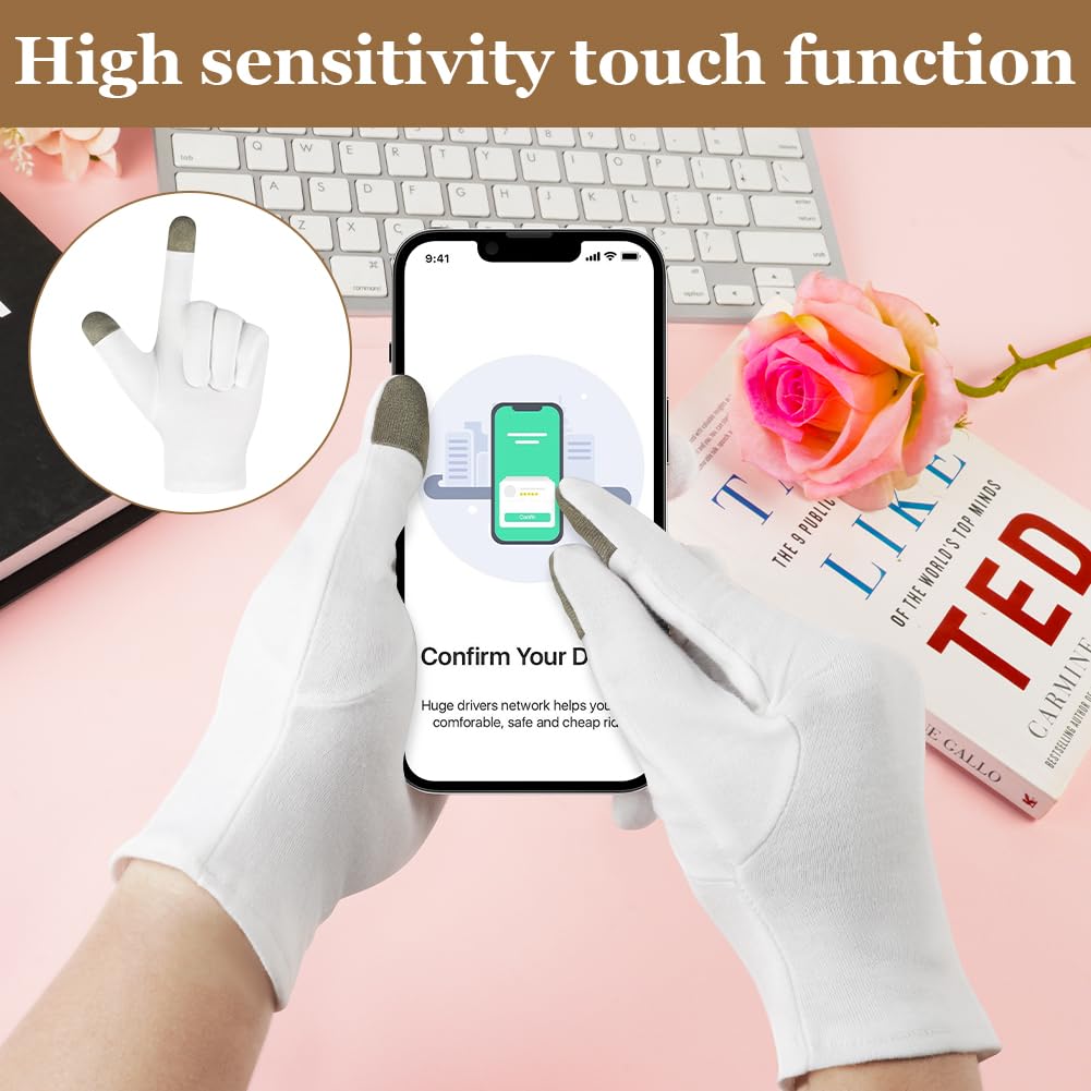 5 Paia Guanti Idratanti, Cotone Guanti Touch Screen a 360°, Guanti Idratanti Durante il Sonno, Guanti Per Trattamento Spa Per La Riparazione Di Pelle Ruvvida Screpolata E Screpolata