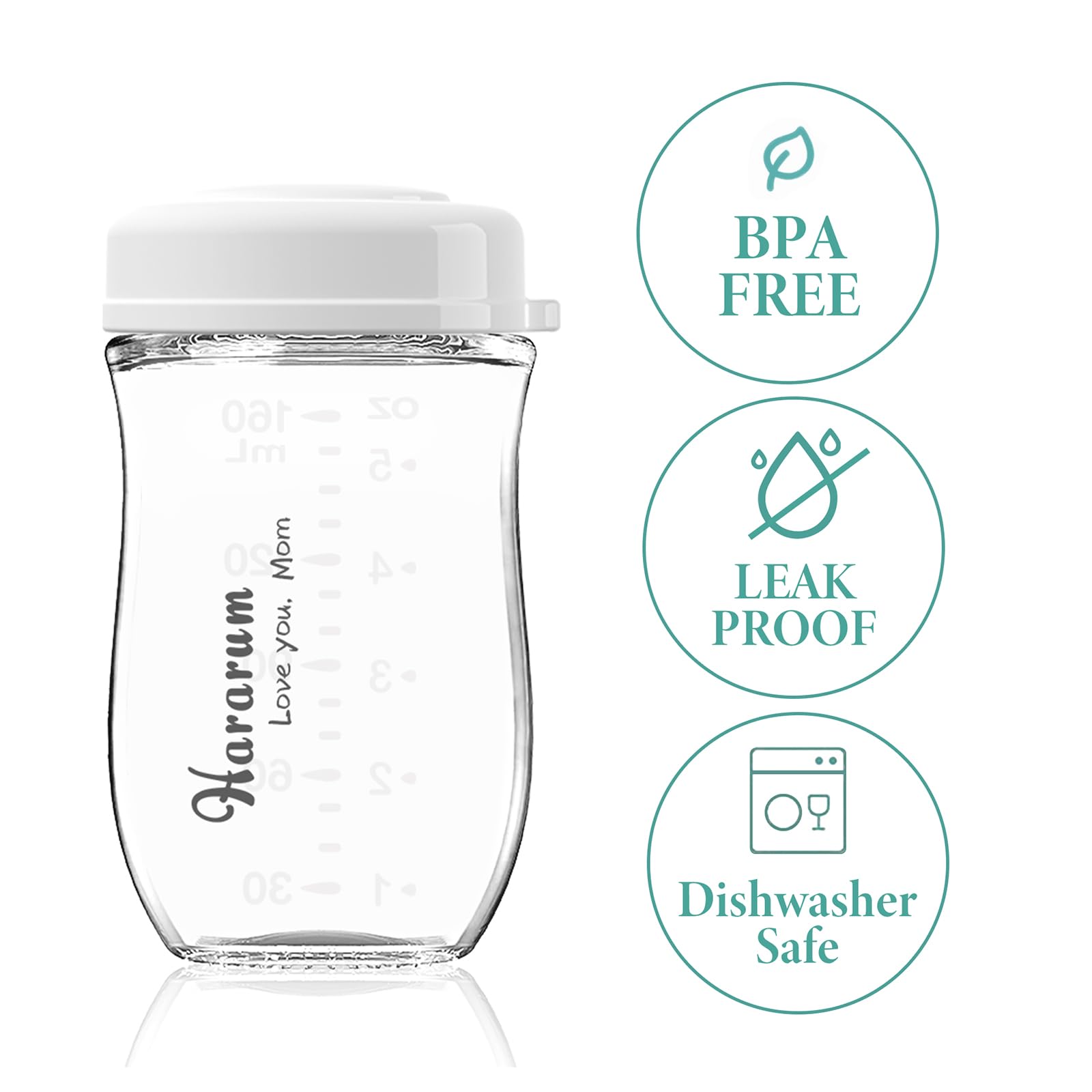 Bottiglie in Vetro per Latte Materno 4x 160ml | Senza BPA | a prova di perdite | lavabili in lavastoviglie, adatte al congelatore e al microonde | Bianco
