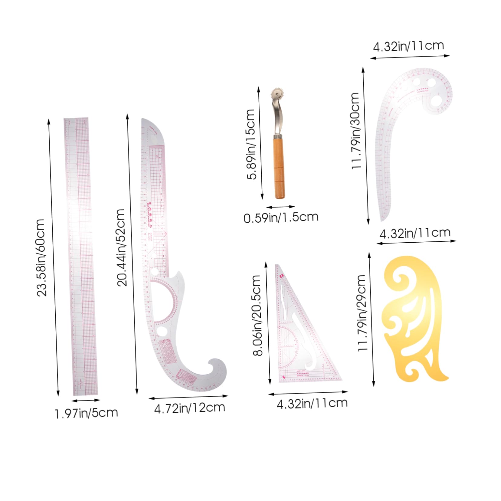 OSALADI 1Set DIY Multi Functional Sewing Ruler French Curve Hot Ruler for Pattern Making for Tailoring Quilting Durable Materials for Beginners