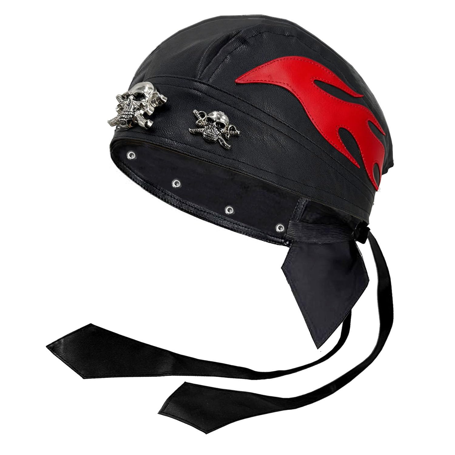 Unisex Motorcycle Head Wrap Skull Cap Skull Caps Do Du Rag Leather Doo Rag Rock Biker Flame Cap