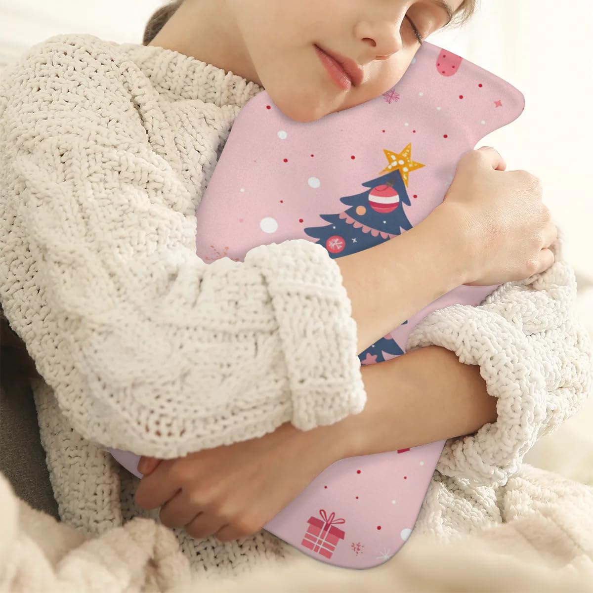 Hot Water Bottle with Soft Cover,2L Gothic Xmas Tree Hot Water Bag for Hot and Cold Compress, Hand Feet Warmer, Rubber Hot or Cold Water Bottle Halloween Christmas Decorations