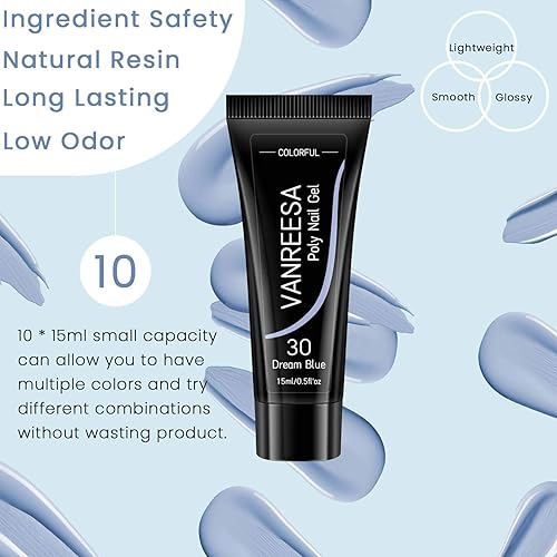 Miniatura 3 de VANREESA - Kit de iniciación de gel de uñas de polietileno, kit de 10 colores de gel de extensión de uñas para principiantes, constructor, base de