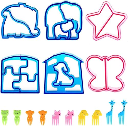 Miniatura 10 de Anberky - Cortadores de sándwiches para niños, 16 piezas con forma de automóvil de animales, convierte verduras, frutas y galletas en funbites, para