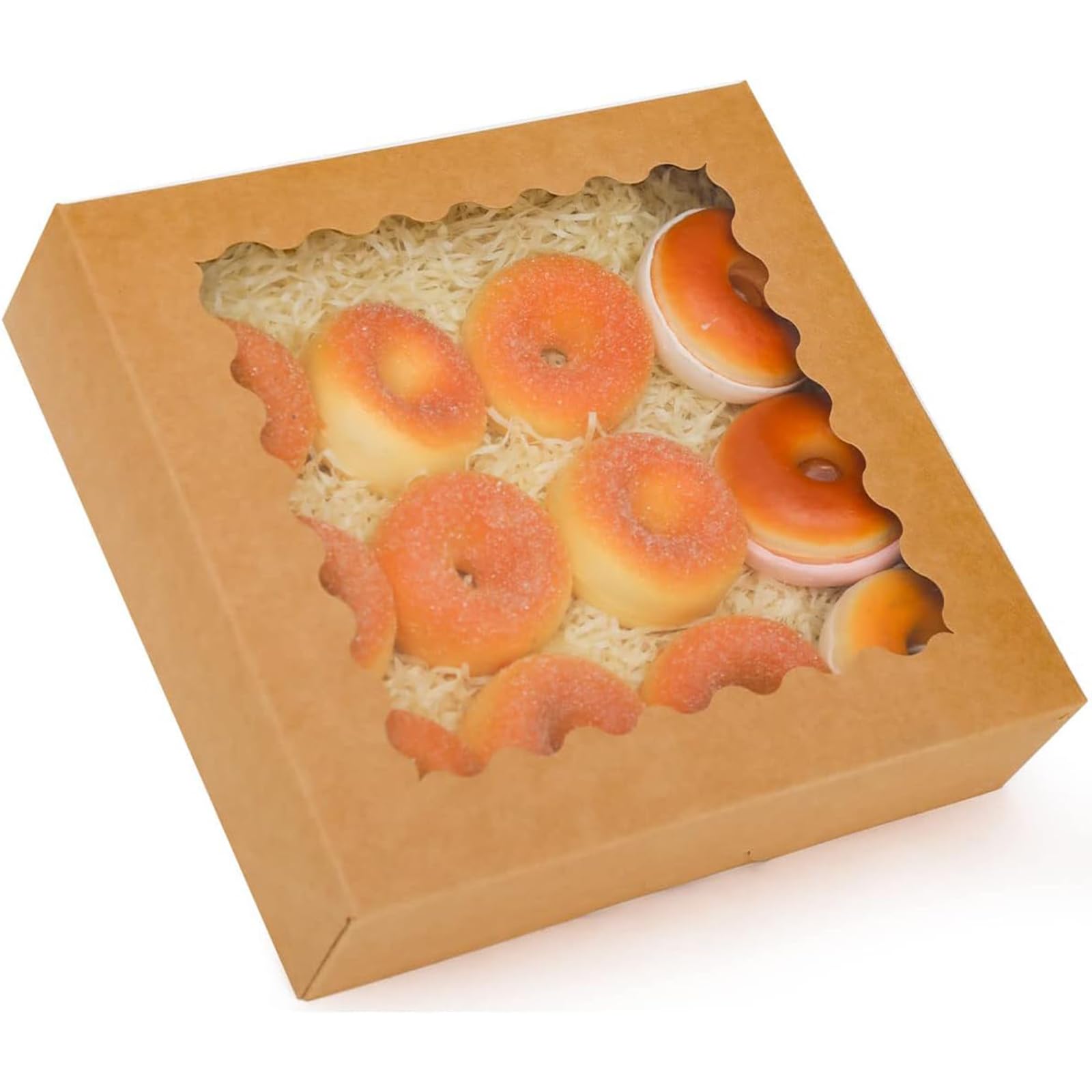qiqee Auto-pop Up Brown Pie Boxes with Window 10x10x2.5 inch 20Packs Cookie Donut Bakery Box