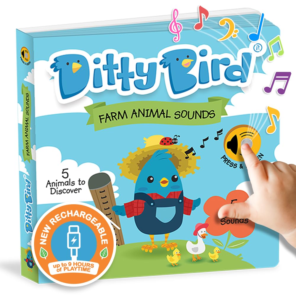 DITTY BIRD Educational Interactive Farm Animal Sounds and Musical Rhyme Book for Babies. Noisy Farm Toys for one Year Old. Farm Animal Learning Sounds Book for Toddlers. 1 Year Old boy Girl Gifts