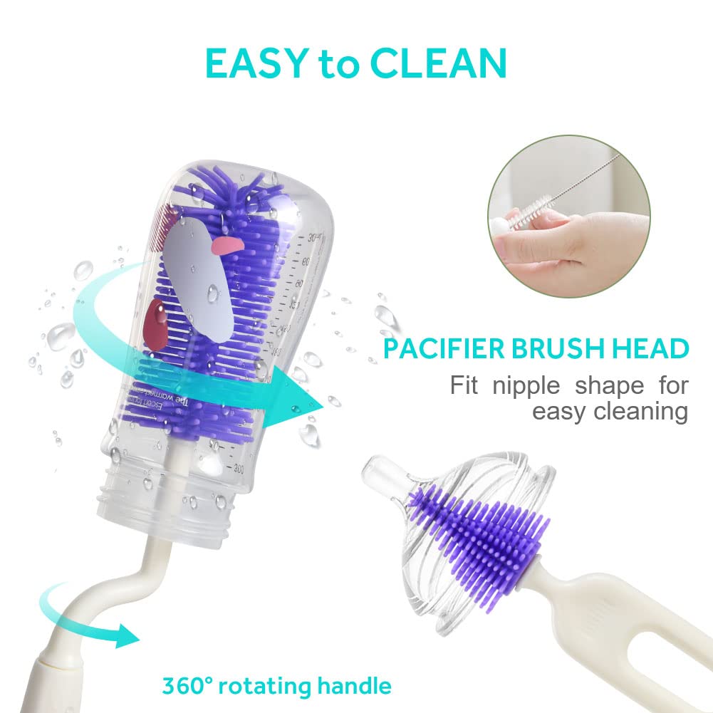 Spazzola Per Biberon In Silicone - Set 3 Pezzi Con Base - Per Pulizia Biberon, Tettarelle E Cannucce - Foto 5