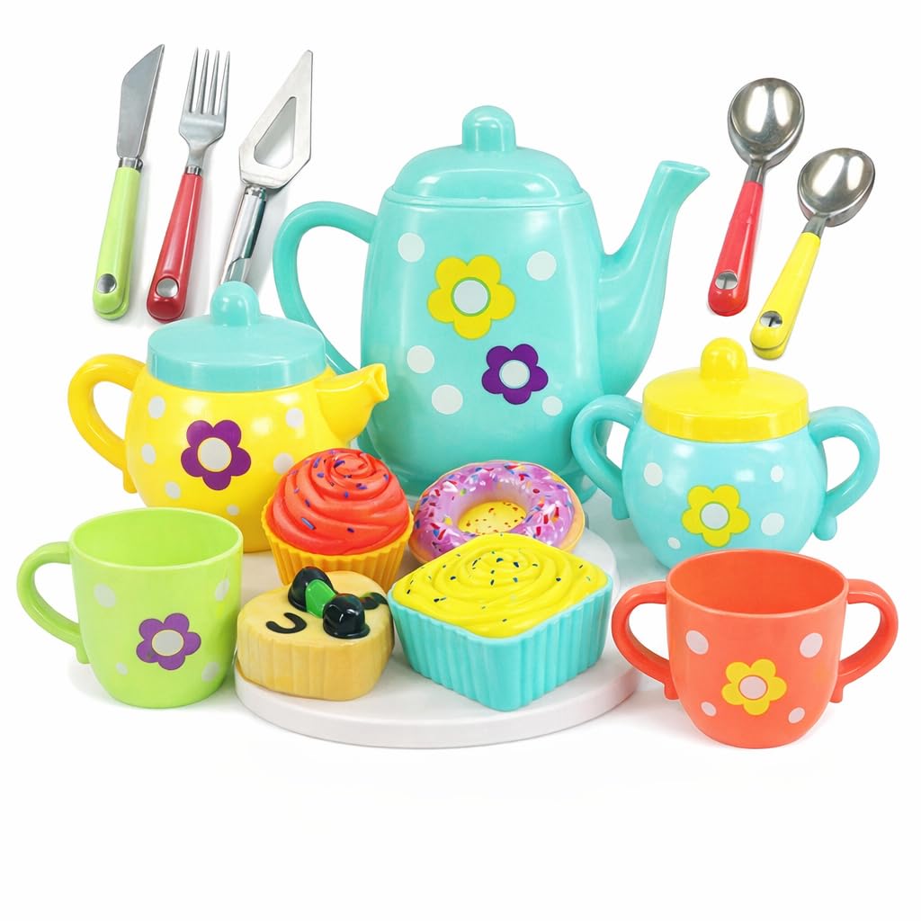Amitasha Plastic Tea Party Pretend Play Kitchen Utensils Toy Set with Cake Donuts for Kids, Birthday Gift for Girls Plastic Kitchen Set, Tea Cup Set for Girl-image-33