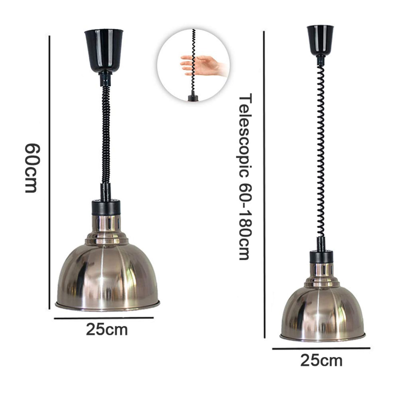 Lampa grzewcza do naczyń, podgrzewana lampa kuchenna do jedzenia, lampa grzewcza z żarówką 250 W, do bufetu i hotelu, regulowana długość 60-180 cm