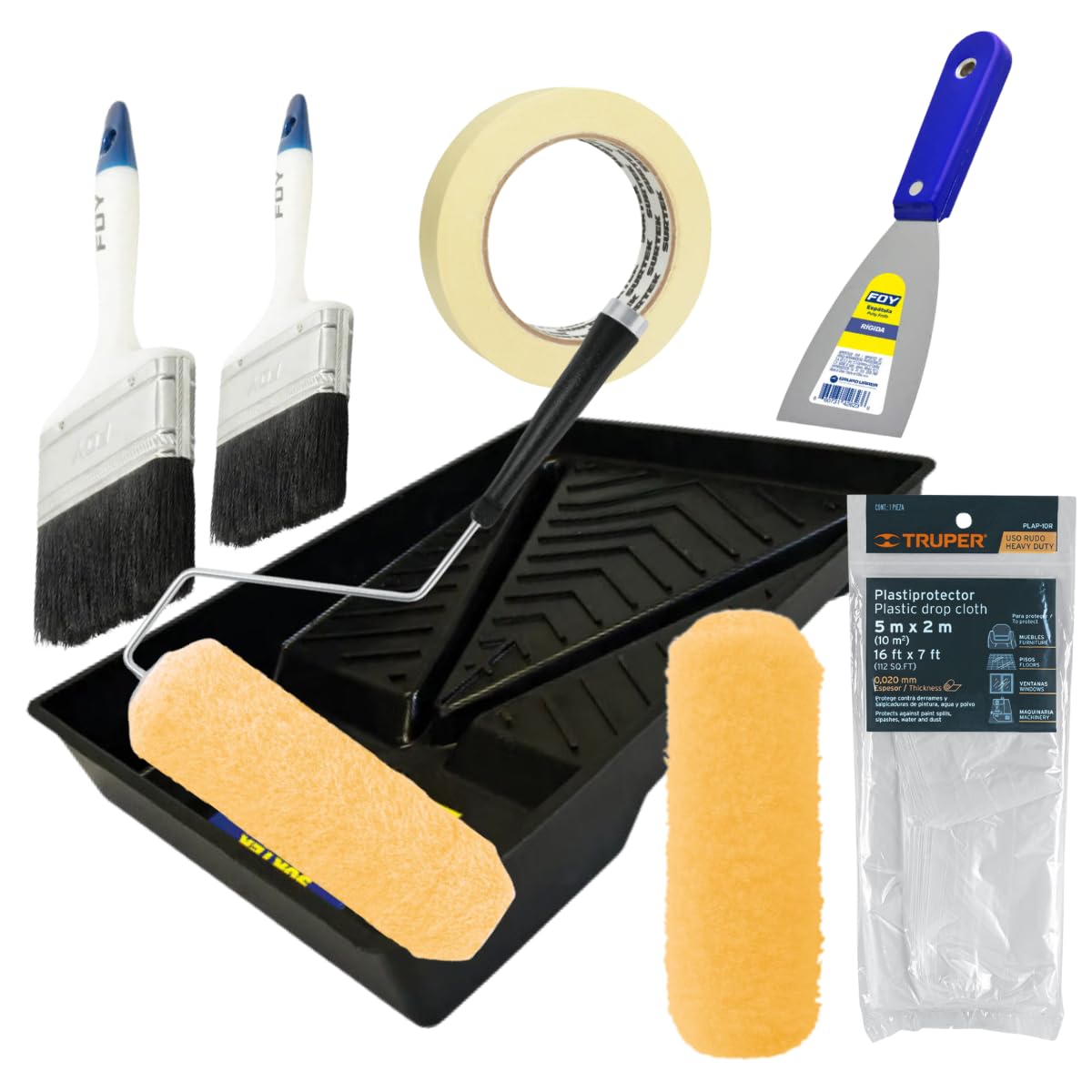 Plastico Cubretodo Set De Pintura Completo Incluye Bandeja,