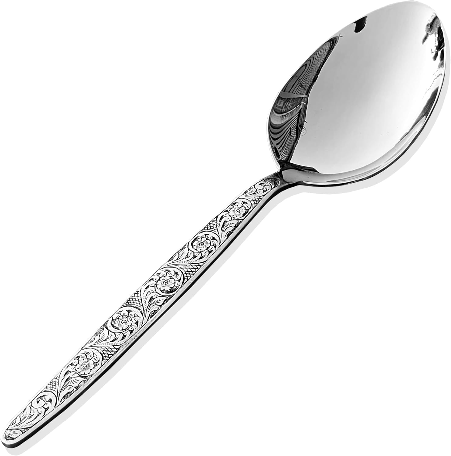 Chef Kunz Chisel Engraving Spoon | 9 inch 2.5 Tbsp18/10 Stainless Steel Serving Spoon | Basting Quenelle Cooking Plating Dinner Chef Spoons (Chisel Engraving)