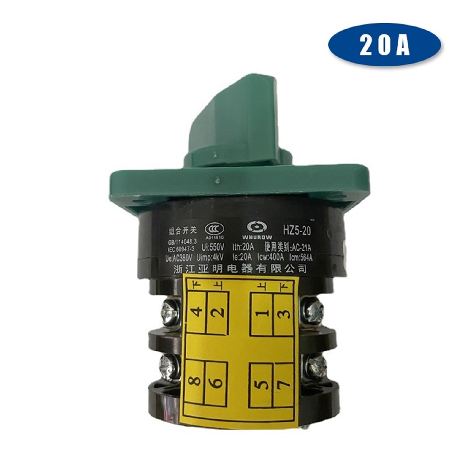 HZ5-20/4 L03 Commutatore a camma 20A 4KW Due posizioni 2 livelli 8 Terminale a vite Selettore rotativo a camma universale