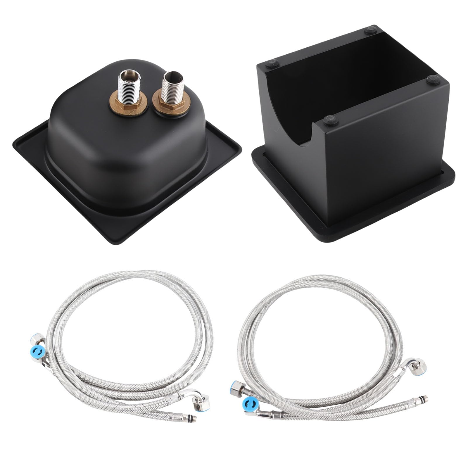 Jarra enjuagadora de acero inoxidable sin apertura para fregadero de cocina, lavadora automática de tazas de vidrio para hotel, bar, café, leche, taza de té, negro, libera tus manos (pequeño)