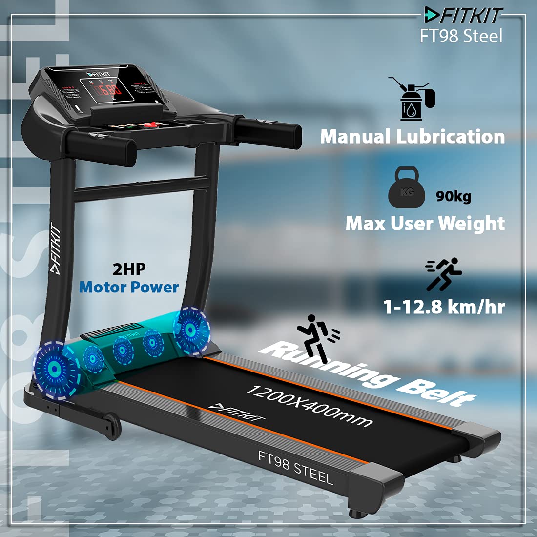 Elevate Your Fitness Game: Best Treadmills under 30000 in India 10 Fitkit FT98 Steel 1.5HP (2HP Peak) Motorized Treadmill