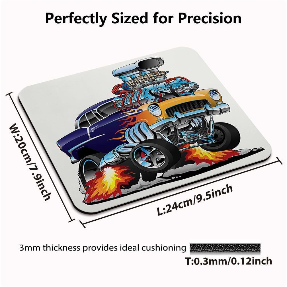 Race Car Mouse Pad, Classic Hot Rod Muscle Car with a Big Engine Desk Mat image 2