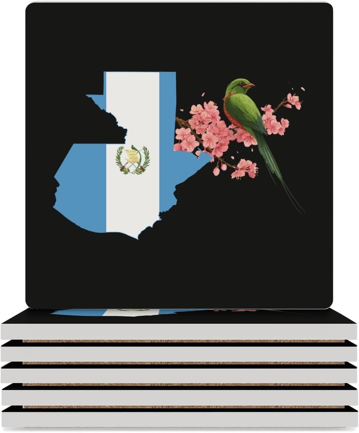 Guatemala Flag Coasters for Drinks Square Table Coasters Set Cup Mats with Cork Base