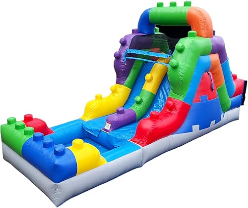HeroKiddo Tobogán acuático inflable de 12 pies con piscina, 22 pies de largo, vinilo de PVC 100% de grado comercial, diversión reforzada en húmedo