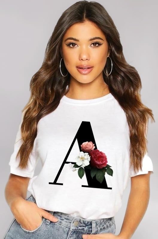 Graphic Flower Print A B C D E F G H I J K L M N O P Q R S T U V W X Y Z A to Z AlphabetTshirt for Men and Women