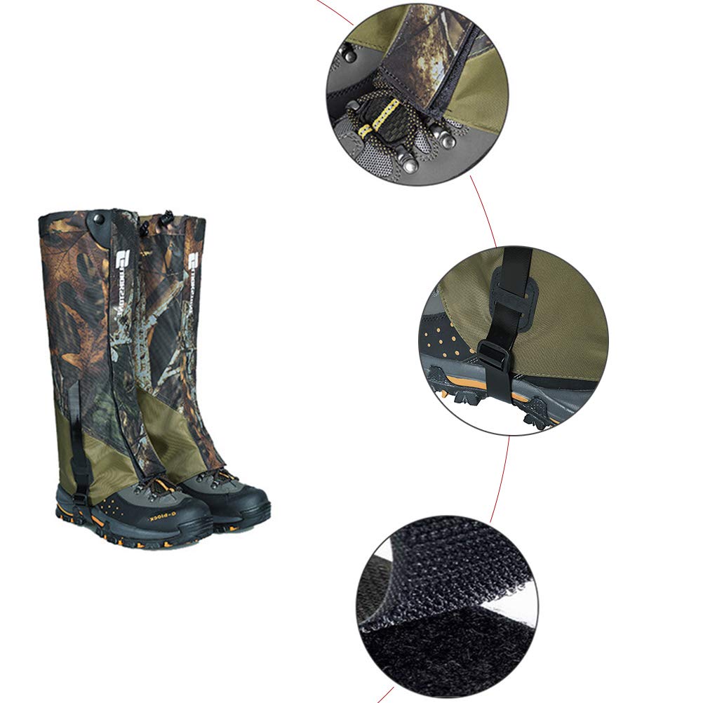 Guêtres de jambe imperméables pour homme, anti-déchirure, en nylon 900D, respirantes, pour randonnée, chasse, escalade (camouflage et vert militaire)