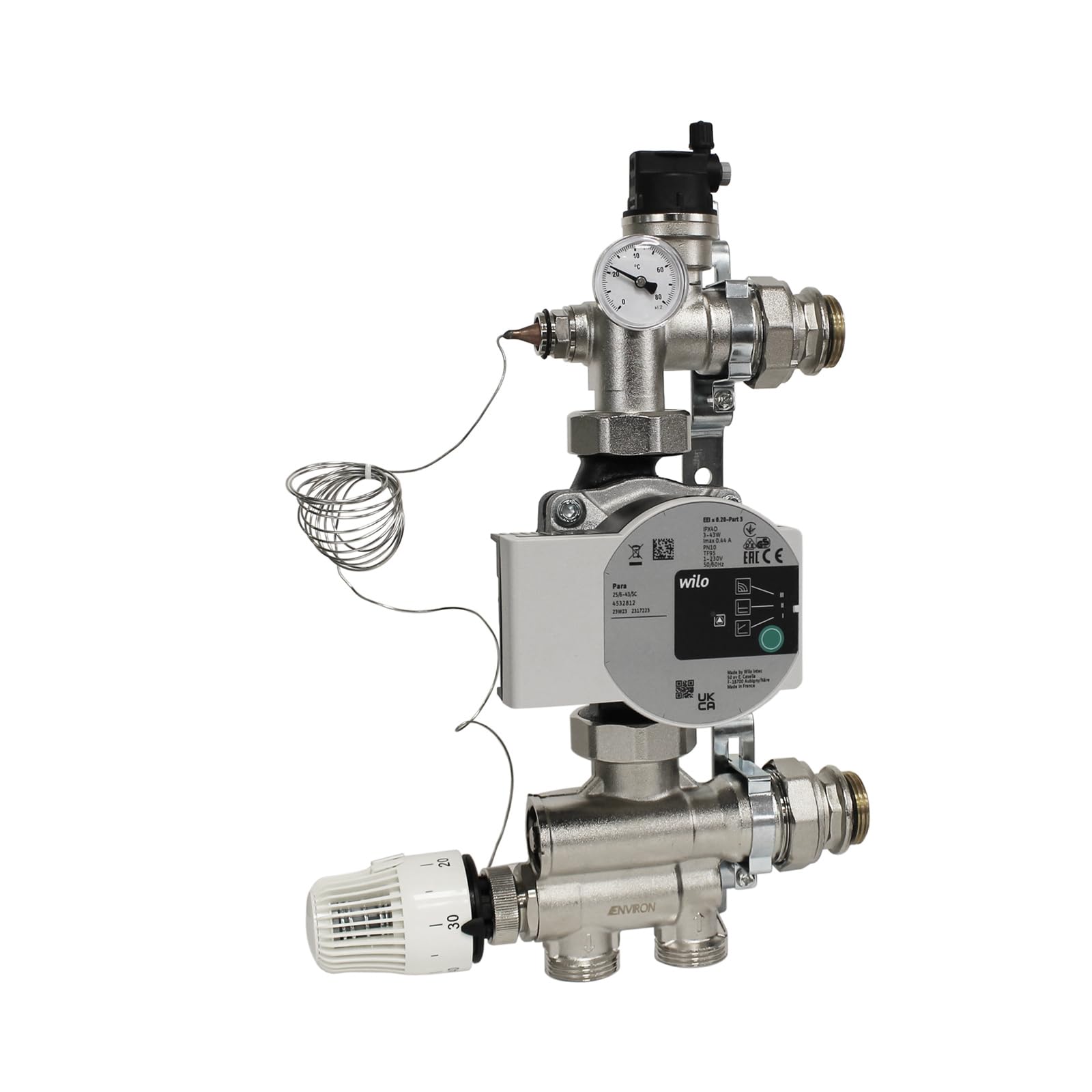 ENVIRON- Heizkreisverteiler [2-12 Heizkreise] mit Festwertregelset, Kugelhahn Set und Schnellentlüfter Set | Hocheffizienzpumpe (Wilo Para 25/6, 6 Heizkreise)