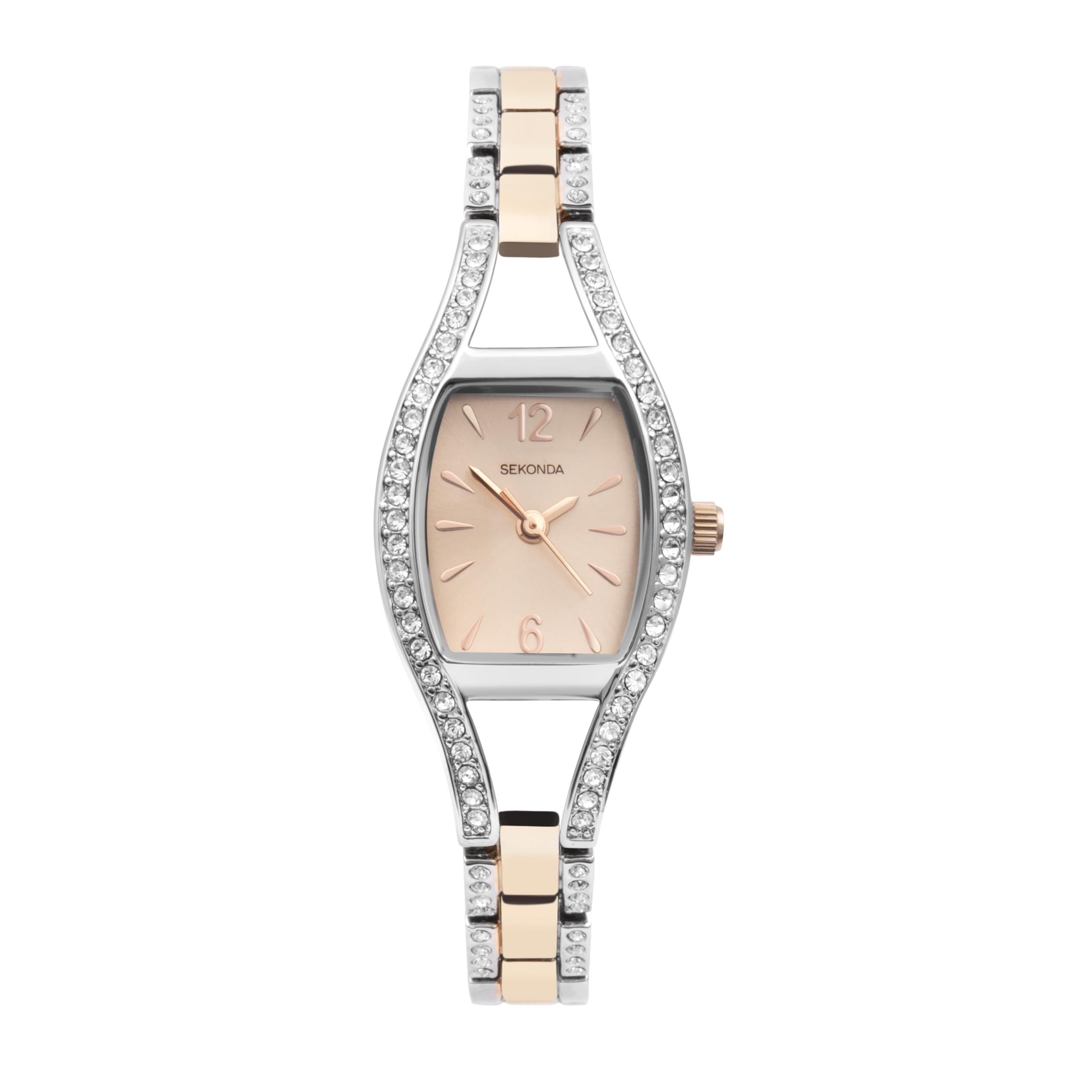 Sekonda Eleanor 20mm Womens Tonneau Case Cocktail Style Stone Set Bezel Watch with Alloy Bracelet Strap