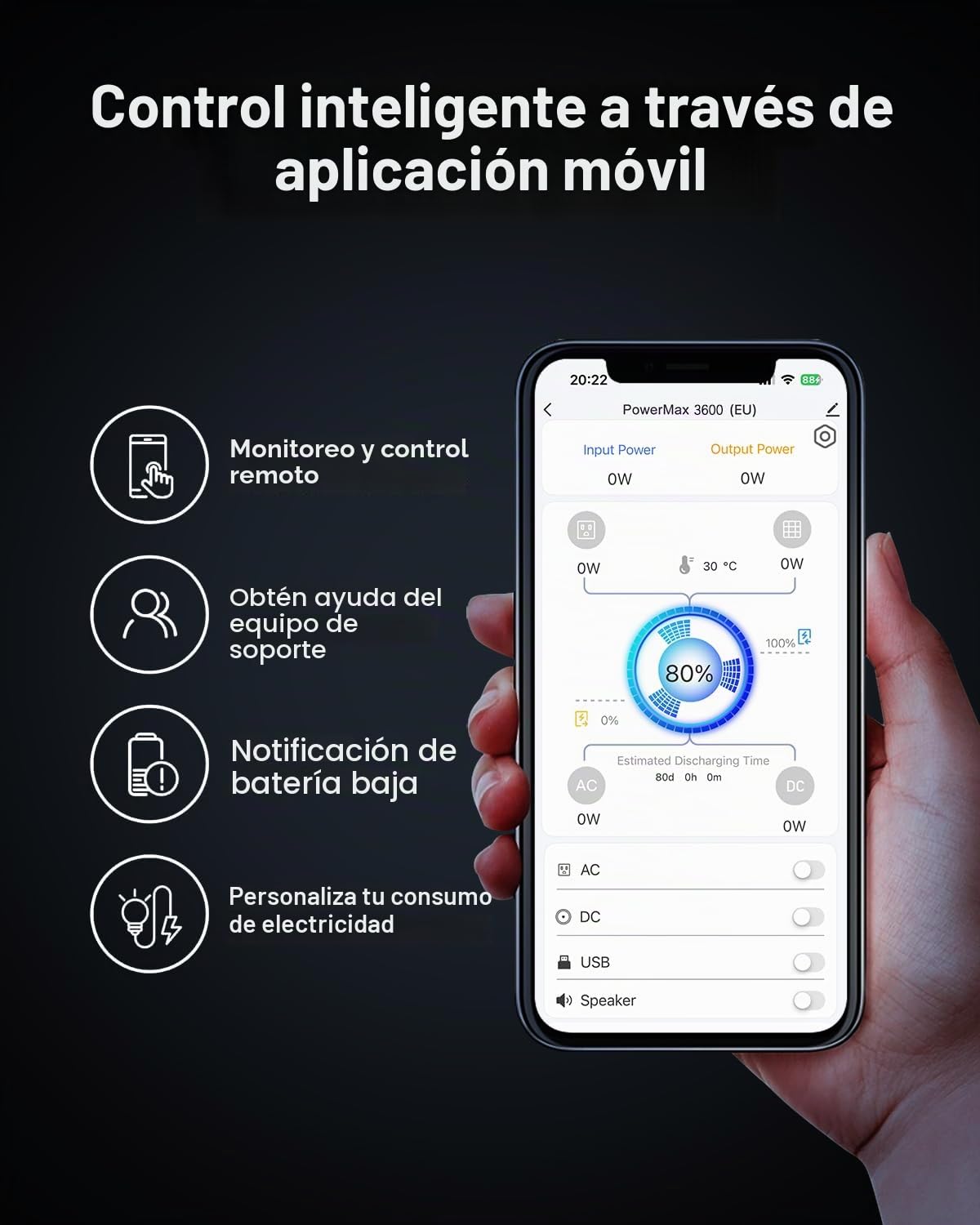 OSCAL PowerMax 3600 Generador eléctrico solar portátil 3600 W, ampliable hasta 57,6 kWh,estación de alimentación solar de 3600 Wh con 4 tomas CA 3600 W, emergencia con control APP para casa