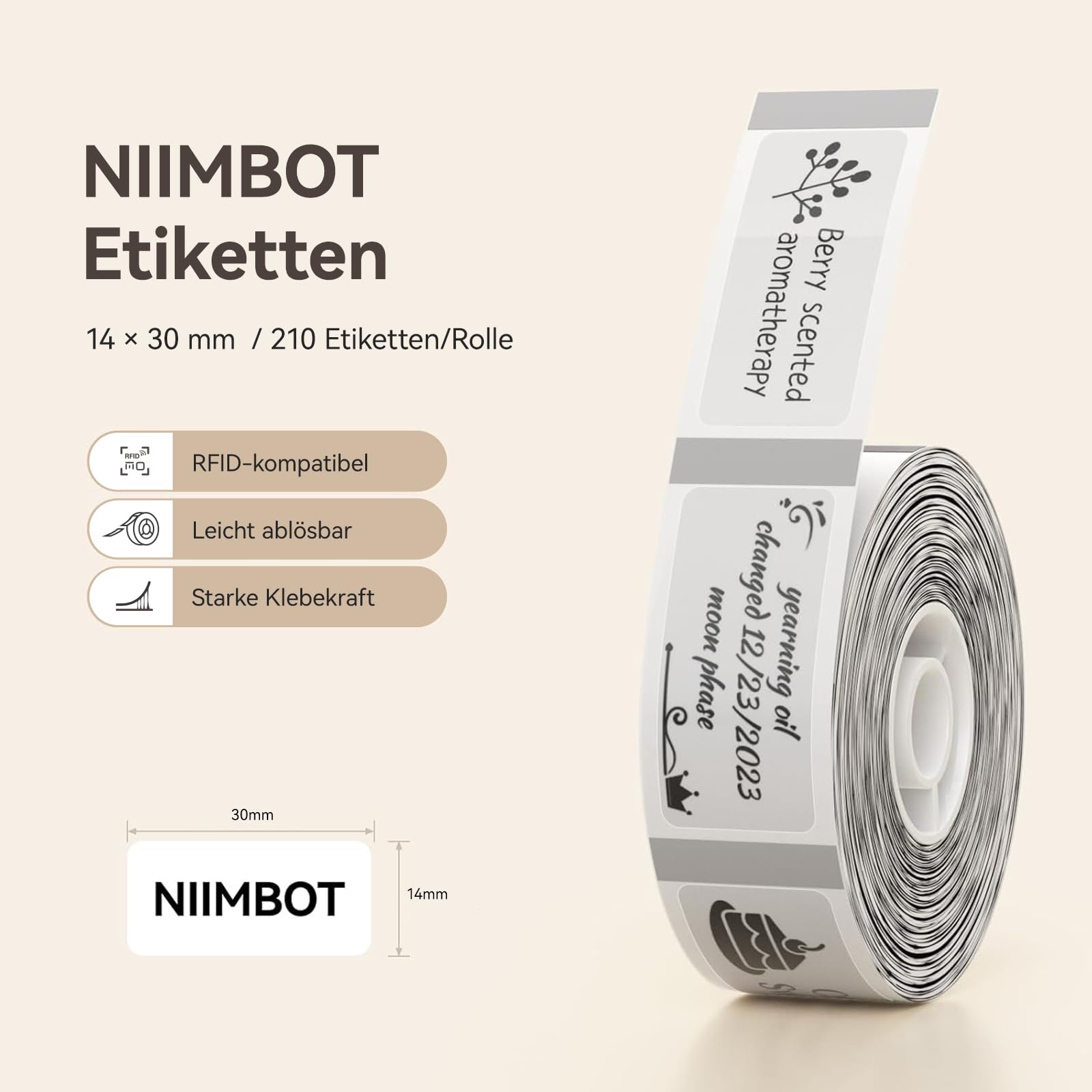 NIIMBOT Thermische etiketten, zelfklevend, 12 x 75 mm labelprinter, thermisch papier, compatibel met de D110 D11 D101 H1S labelprinter, 95 etiketten/rol (3 rollen verpakking, wit