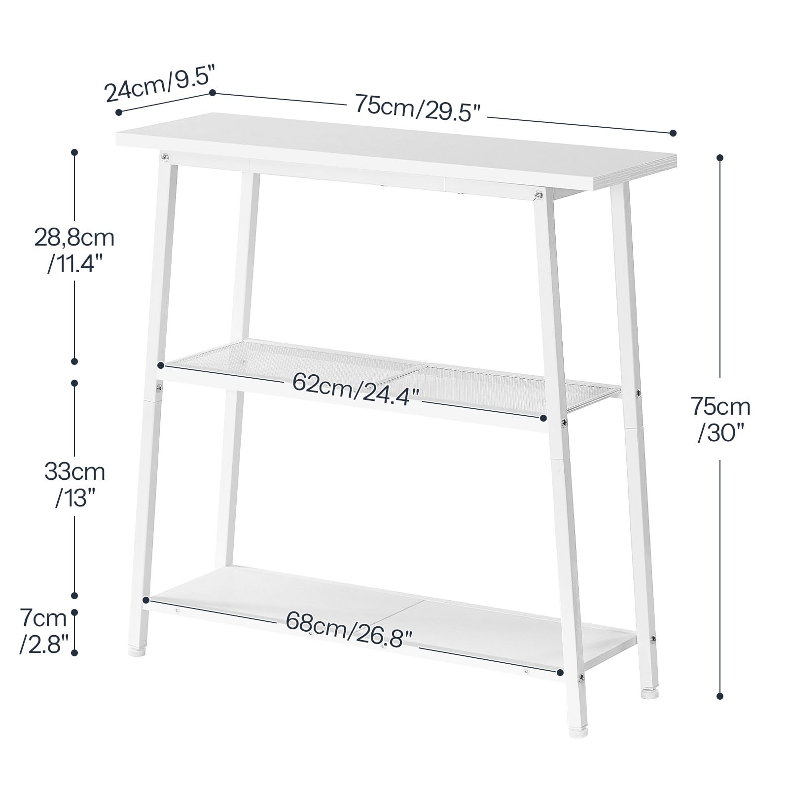 HOOBRO Table d’Entrée à 3 Niveaux, Console, Table d’Appoint Étroite, Table de Canapé avec Étagères Ouvertes, Petite Table de Réception, pour Entrée, Couloir, Salon, Blanc EWW62XG01