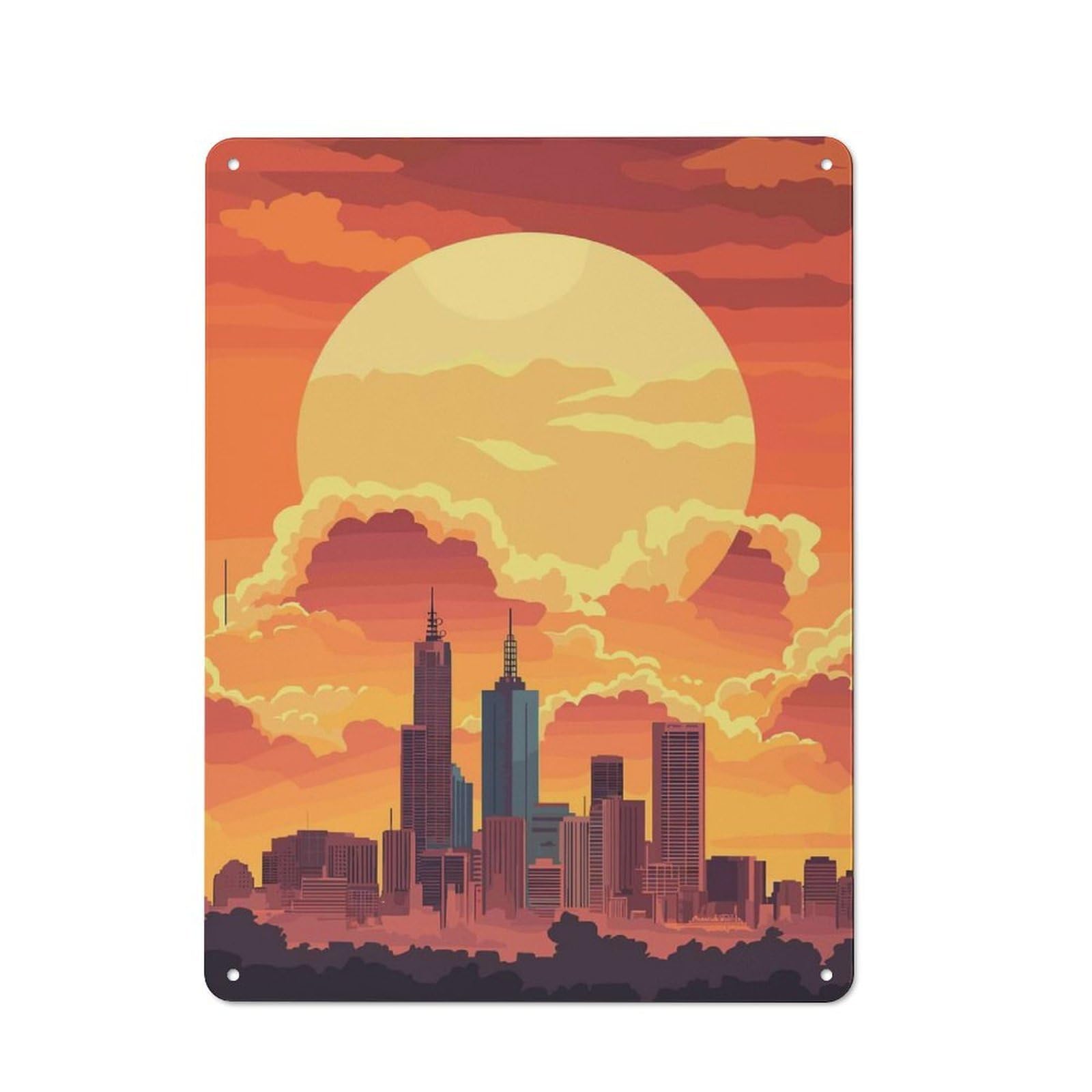 Junmoney Style-9 Cityscape Sunset Vintage Metal Sign 40X30cm For Lounge Or Reading Corner, For A Room Refresh Centred On Metal Wall Decor