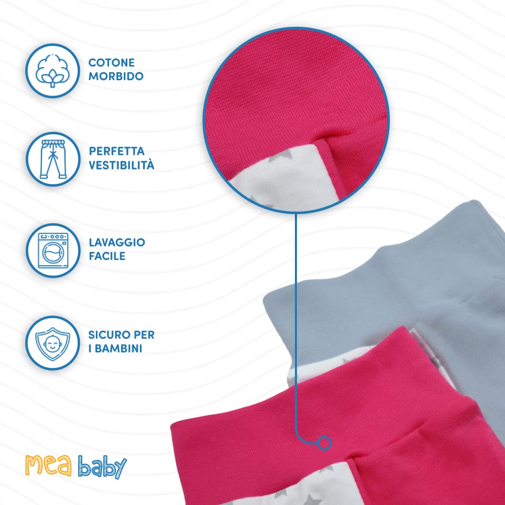 MEA BABY Pantaloni Senza Piedi Stampati | Pantaloni per Neonati, per Bambine e Bambini | Unisex | Tutine per Neonati | 100% Cotone | Multipack di 5, Senza Piedi