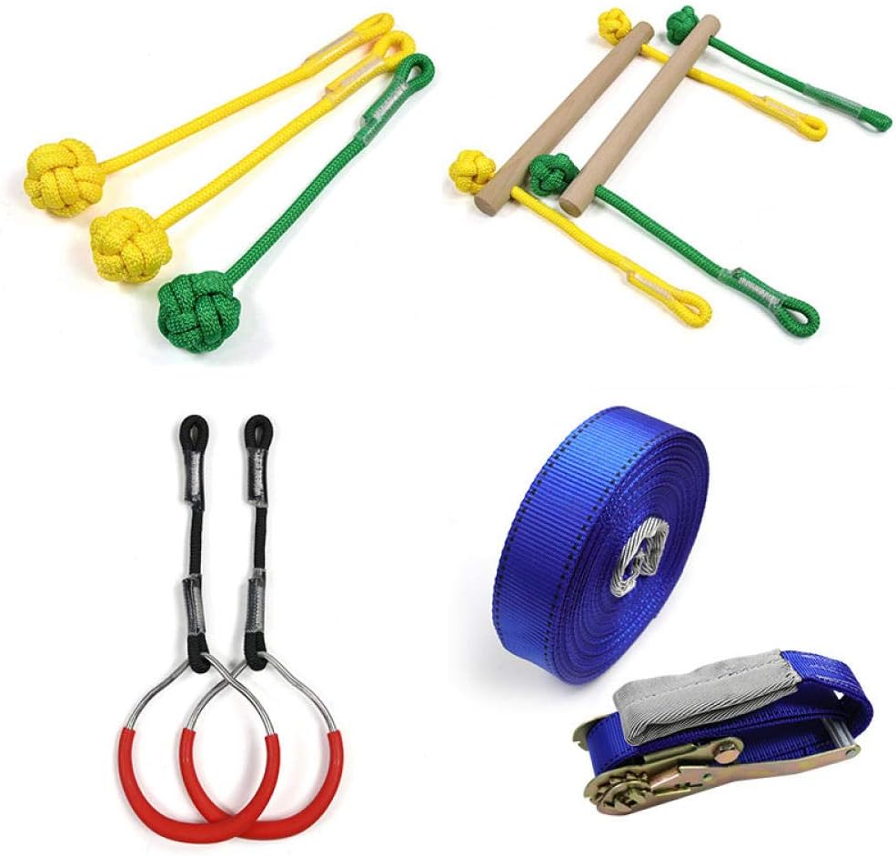 YYST Slacklines 15M Line Kids Slackline Hanging Obstacle Course Set Tree Hanging Obstacles Line Sling Ring Monkey Pole Training Combination Children Climbing Bar Kit Swinging Course Set : Sports & Outdoors
