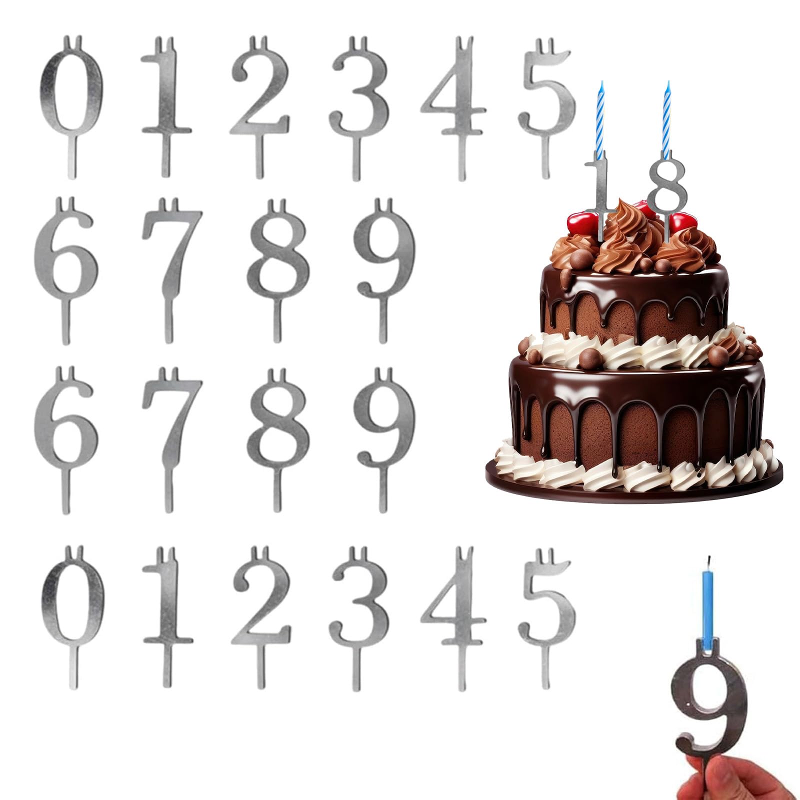 Digital Birthday Cake Candle Holder Set,Reusable Metal Number Candles Holder Set,Birthday cake numbers for Birthdays Cakes Anniversaries Celebratio (2 set)