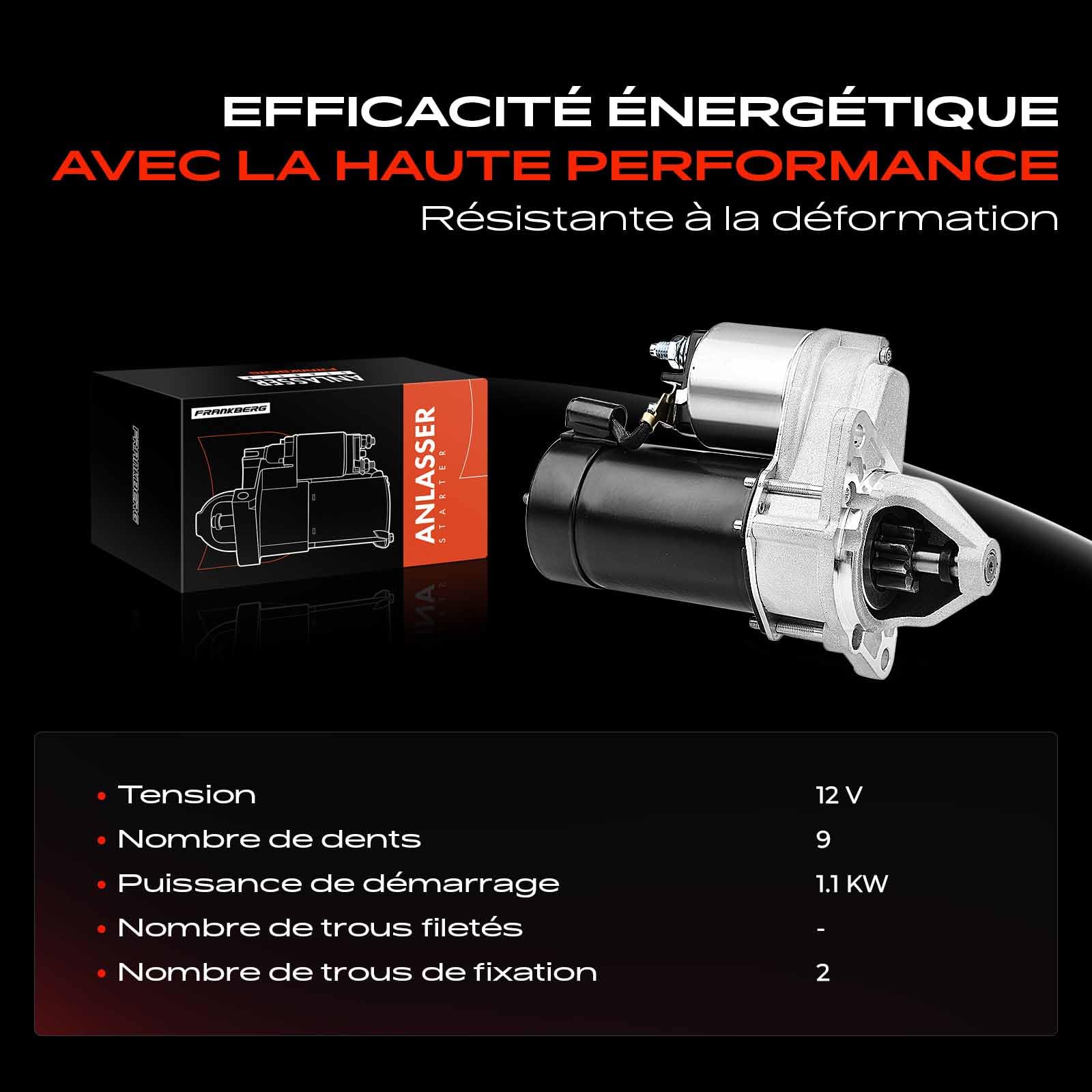 Frankberg Démarreur 1, 1 kW 12 V 9 dents 5426014, 5433495 | Compatible avec: Dyane, 2 CV, Acadien, Mehari, Ami Break, Américain