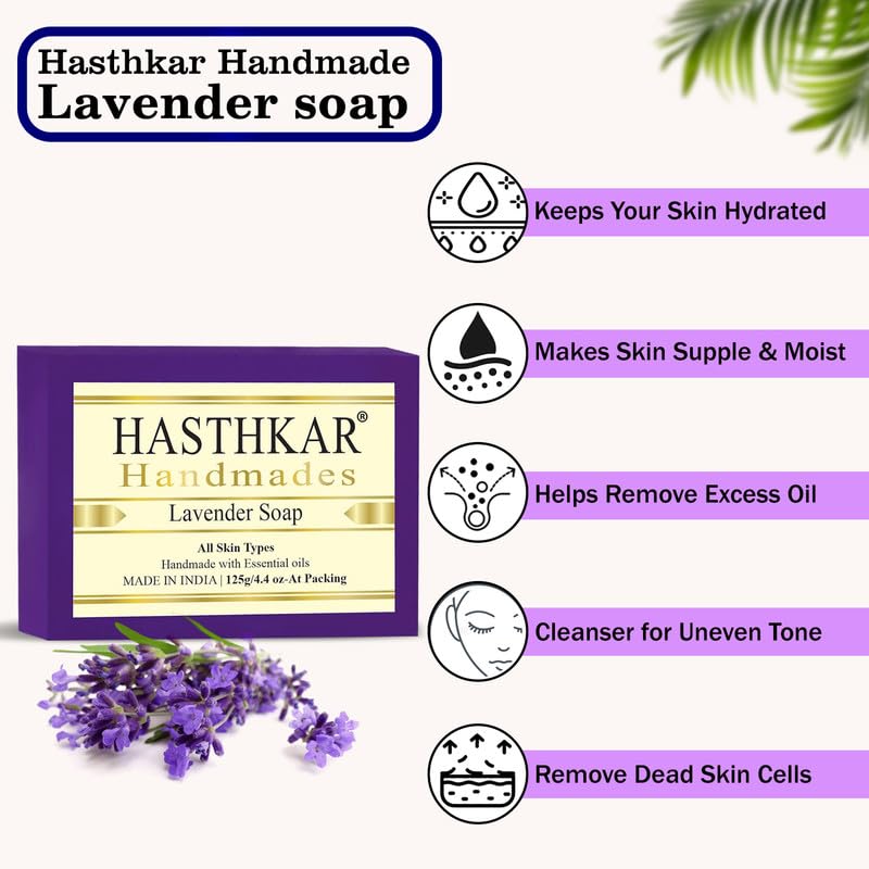 Image of byPureNaturals Hasthkar Handmades Glycerine Lavender Soap Bathing Bar for Men & Women 125 gm (Pack Of 4)