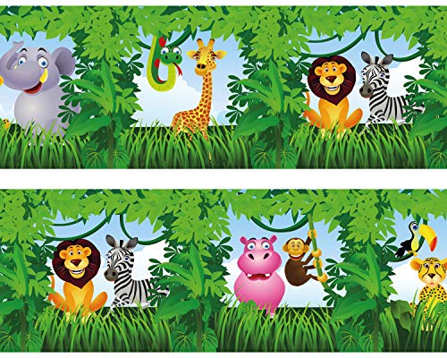 Frise murale Motif animaux de la jungle 4 pièces 520 x 15 cm Papier peint mural décoratif pour enfant Cover