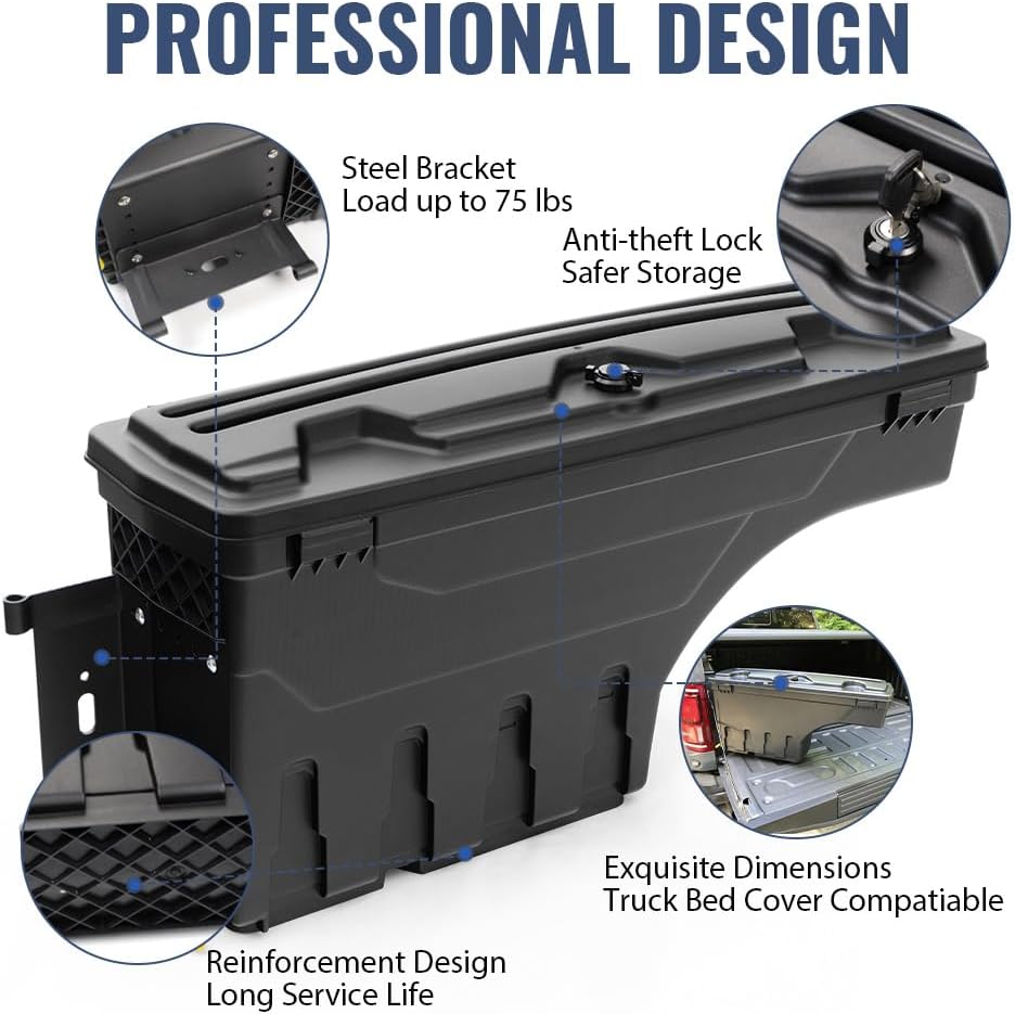 PIT66 Truck Bed Storage Tool Box Left and Right Side Compatible with Dodge Ram 1500 2019-2021