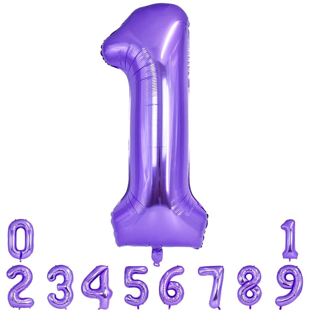 TONIFUL 40 Inch Purple Large Numbers Balloon 0-9 Birthday Party Decor,Foil Mylar Big Number Balloon Digital 1 for Birthday Party,Wedding, Bridal