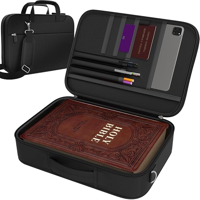 DEHITE Bible Covers for Women and Men Large Size - XXL Bible Case Bag Fits Book Up to 11.4 x 8.85 x 1.9 In Zippered Pocket | Pen Slots | Shoulder Strap - Black Church Christian Gift