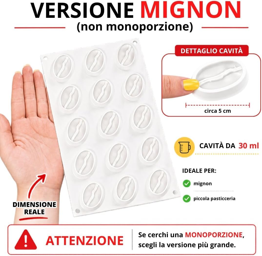 Stampi in Silicone Frutta Realistica 3D per Pasticceria – Set con Varianti Chicco Caffè, Limone Lime, Cacao e Pistacchio con Cutter, Stampo Professionale per Mousse, Semifreddi (Chicco Caffè)