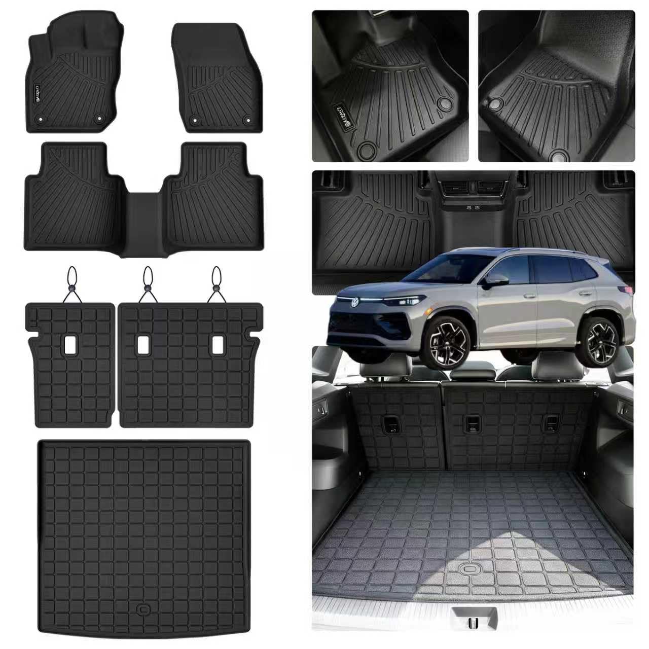 LJWAITO Floor Liners & Cargo Liners & Backrest Mat for 2016-2025 2026 Dodge Durango 6 Seats-2 Row Bucket Seat，TPE All Weather Protection Car Floor Mats with Trunk Mat Covering The Backrest — view 39
