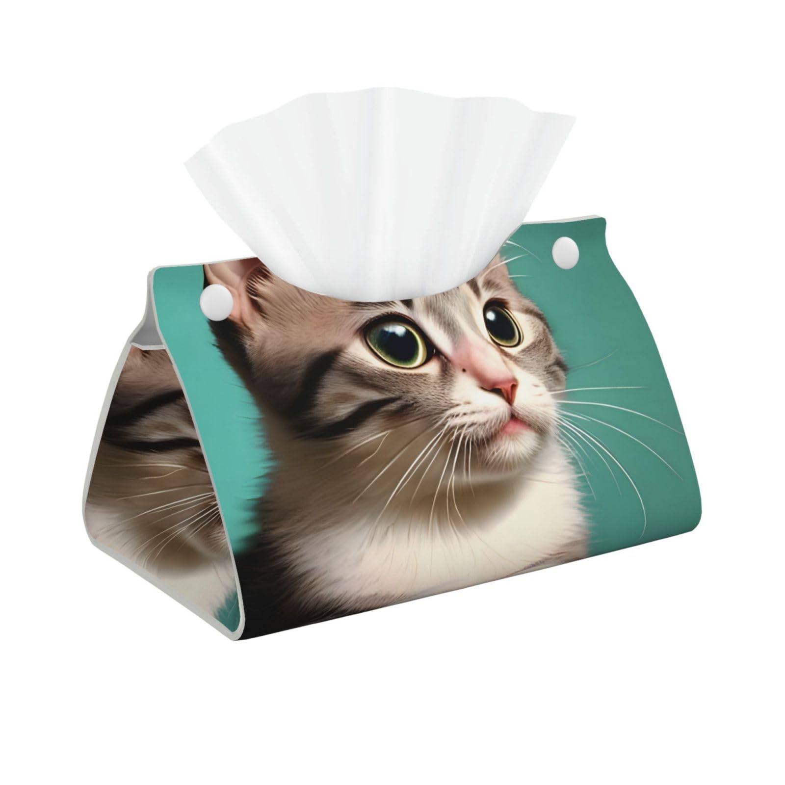 A curious cat Long Leather Tissue Box Cover-Waterproof PU Leather Tissue Holder for Bathroom, Decorative Rectangular Tissue Case